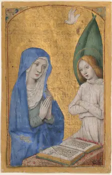 Manuscript Leaf with the Annunciation from a Book of Hours, French, ca. 1485-90. Creator: Jean Bourdichon