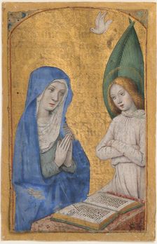 Manuscript Leaf with the Annunciation from a Book of Hours, French, ca. 1485-90. Creator: Jean Bourdichon