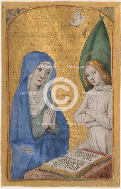 Manuscript Leaf with the Annunciation from a Book of Hours, French, ca. 1485-90. Creator: Jean Bourdichon.