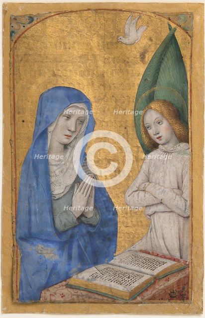 Manuscript Leaf with the Annunciation from a Book of Hours, French, ca. 1485-90. Creator: Jean Bourdichon.
