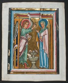 Manuscript Leaf with the Annunciation, from a Psalter , German, mid-13th century. Creator: Unknown