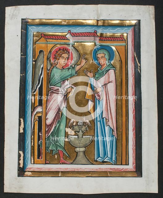 Manuscript Leaf with the Annunciation, from a Psalter , German, mid-13th century. Creator: Unknown.
