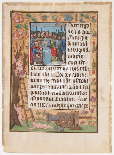 Manuscript Leaf with the Betrayal, from a Book of Hours, ca. 1500. Creator: Unknown.
