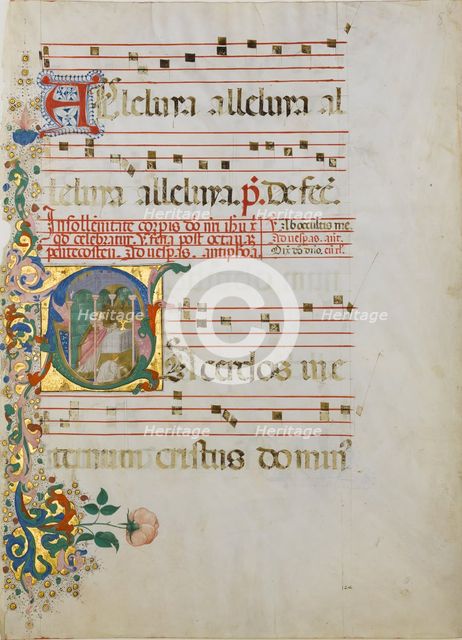 Manuscript Leaf with the Celebration of a Mass in an Initial S..., second half 15th century. Creator: Master of the Riccardiana Lactantius.