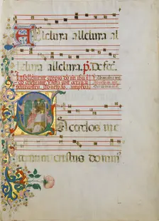 Manuscript Leaf with the Celebration of a Mass in an Initial S..., second half 15th century. Creator: Master of the Riccardiana Lactantius