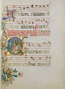 Manuscript Leaf with the Celebration of a Mass in an Initial S..., second half 15th century. Creator: Master of the Riccardiana Lactantius