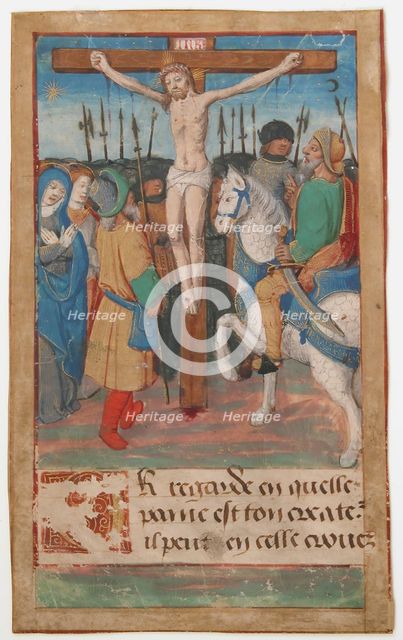 Manuscript Leaf with the Crucifixion, from a Book of Hours, French, 15th century. Creator: Unknown.
