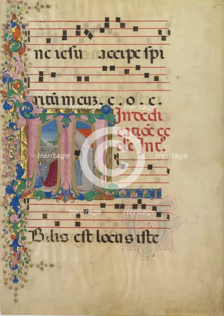 Manuscript Leaf with the Dedication of a Church in an Initial T, from a Gradual, 2nd half 15th cent. Creator: Mariano del Buono.