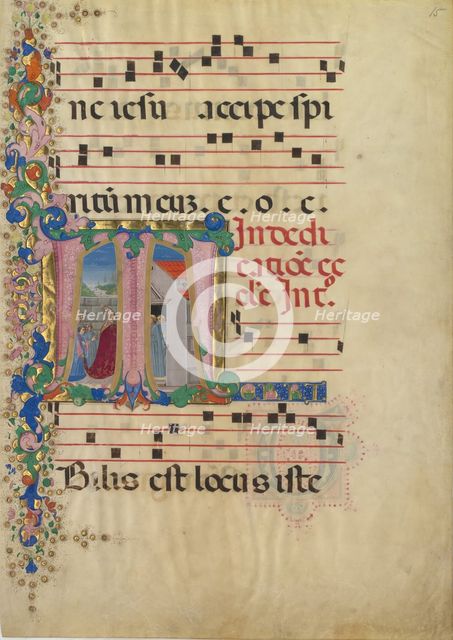 Manuscript Leaf with the Dedication of a Church in an Initial T, from a Gradual, 2nd half 15th cent. Creator: Mariano del Buono.