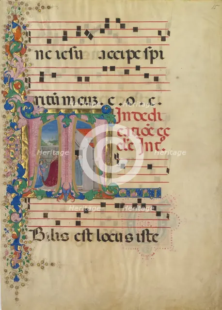 Manuscript Leaf with the Dedication of a Church in an Initial T, from a Gradual, second half 15th ce Creator: Mariano del Buono.