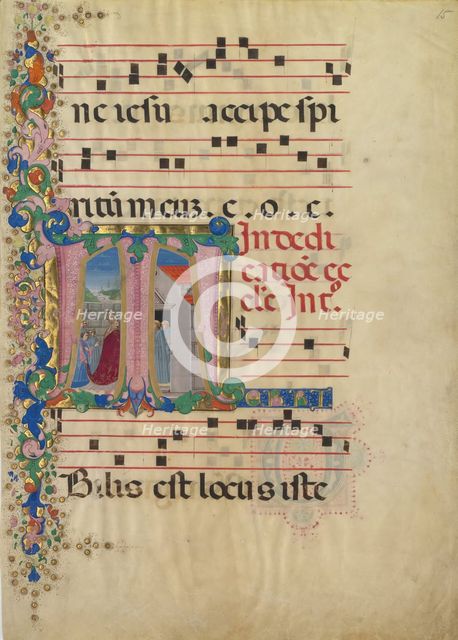 Manuscript Leaf with the Dedication of a Church in an Initial T, from a Gradual, second half 15th ce Creator: Mariano del Buono.