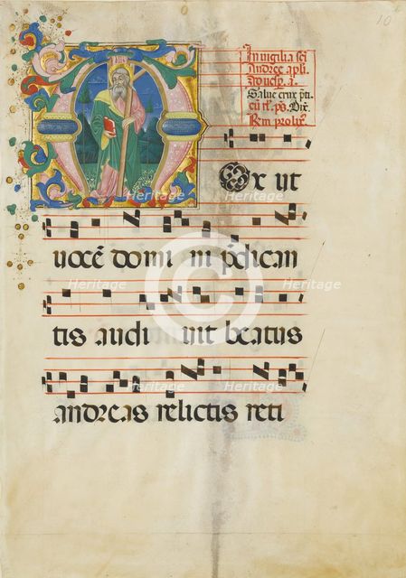 Manuscript Leaf with the Feast of Saint Andrew in an Initial M..., second half 15th century. Creator: Master of the Riccardiana Lactantius.