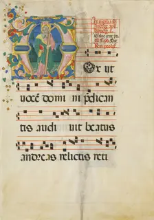 Manuscript Leaf with the Feast of Saint Andrew in an Initial M..., second half 15th century. Creator: Master of the Riccardiana Lactantius