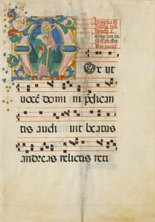 Manuscript Leaf with the Feast of Saint Andrew in an Initial M..., second half 15th century. Creator: Master of the Riccardiana Lactantius
