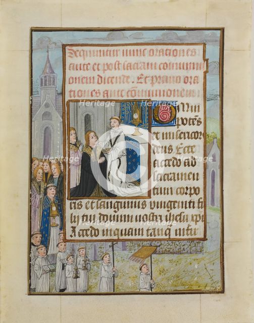 Manuscript Leaf with the Holy Communion, from a Book of Hours, ca. 1500. Creator: Unknown.