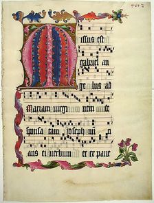 Manuscript Leaf with the Initial M, from an Antiphonary, German, ca. 1425-50. Creator: Unknown