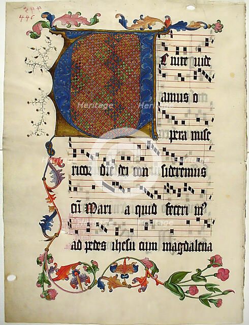 Manuscript Leaf with the Initial V, from an Antiphonary, German, ca. 1425-50. Creator: Unknown.