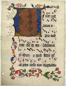 Manuscript Leaf with the Initial V, from an Antiphonary, German, ca. 1425-50. Creator: Unknown
