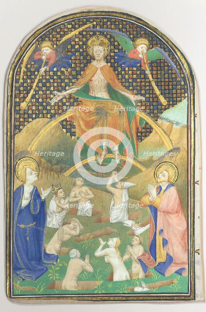 Manuscript Leaf with the Last Judgment, from a Book of Hours, French, ca. 1400. Creator: Unknown.