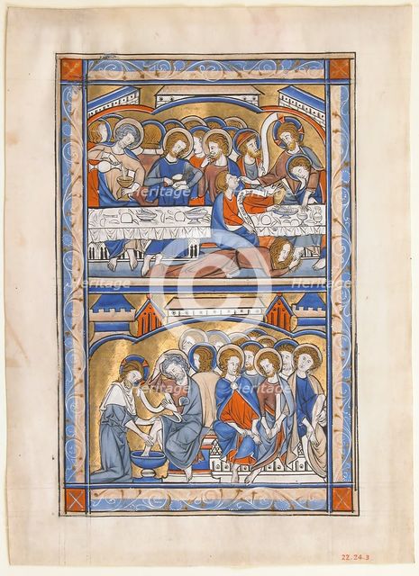 Manuscript Leaf with the Last Supper and the Washing of the Apostles’ Feet Leaf, British, ca. 1250-7 Creator: Unknown.
