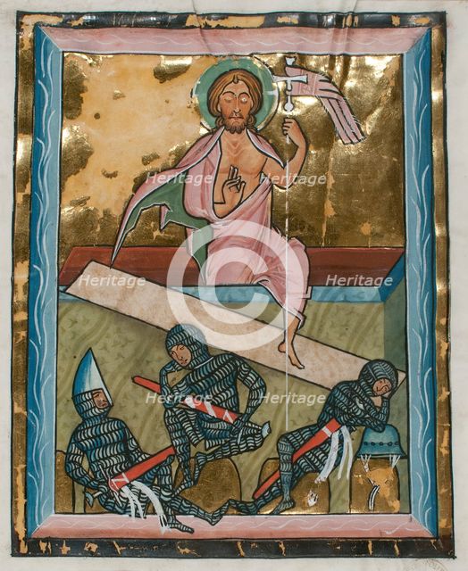 Manuscript Leaf with the Resurrection, from a Psalter, German, mid-13th century. Creator: Unknown.