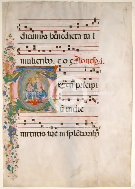 Manuscript Leaf with the Trinity in an Initial T, from an Antiphonary, second half 15th century. Creator: Master of the Riccardiana Lactantius.