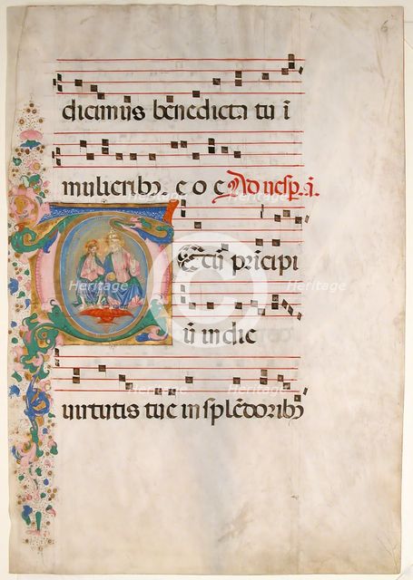 Manuscript Leaf with the Trinity in an Initial T, from an Antiphonary, second half 15th century. Creator: Master of the Riccardiana Lactantius.