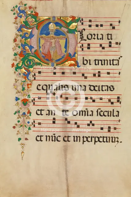 Manuscript Leaf with the Trinity in an Initial G, from an Antiphonary, Italian, 2nd half 15th centur Creator: Master of the Riccardiana Lactantius.