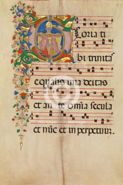 Manuscript Leaf with the Trinity in an Initial G, from an Antiphonary, Italian, 2nd half 15th centur Creator: Master of the Riccardiana Lactantius.