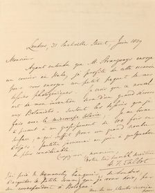 [Manuscript Letter from W. H. Fox Talbot to Antonio Bertoloni], 1839. Creator: William Henry Fox Talbot