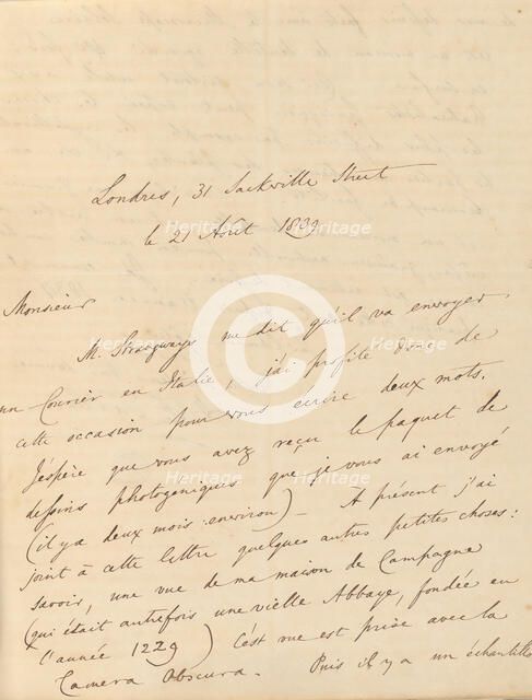 [Manuscript Letter from W. H. Fox Talbot to Antonio Bertoloni], 1839. Creator: William Henry Fox Talbot.