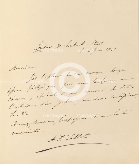 [Manuscript Letter from W. H. Fox Talbot to Antonio Bertoloni], 1840. Creator: William Henry Fox Talbot.