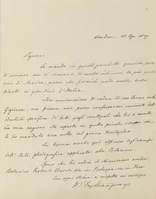 Manuscript Letter from William-Fox Strangways to Antonio Bertoloni, 1839. Creator: William Thomas Horner Fox-Strangways