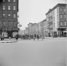 Many accidents are attributed to unpatrolled intersections in Harlem, New York, 1943. Creator: Gordon Parks
