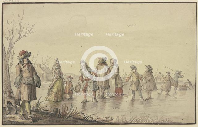 Many costumed figures on the ice, 17th century. Creator: Zacharias Blijhooft.