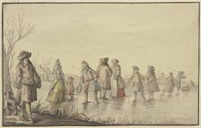 Many costumed figures on the ice, 17th century. Creator: Zacharias Blijhooft