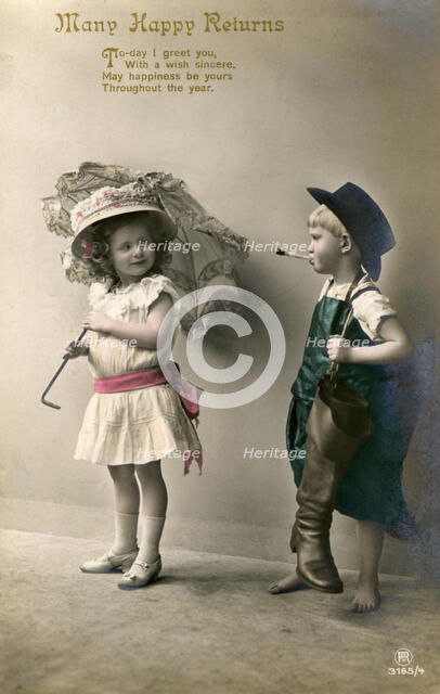 'Many Happy Returns', birthday card, c1900-1929(?). Artist: Unknown