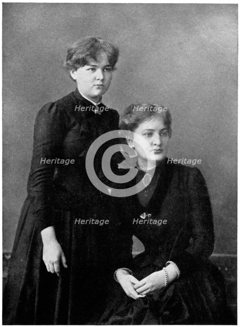 Manya Sklodowska (Marie Curie) and her sister Bronya (seated), 1886. Artist: Anon