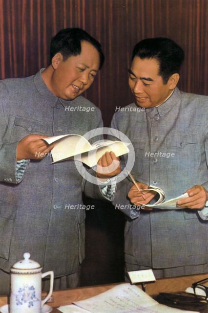 Mao Zedong and Zhou Enlai, Chinese Communist leaders, c1950s(?). Artist: Unknown