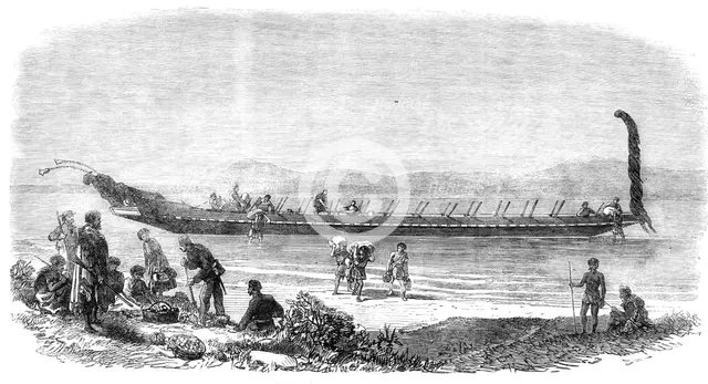 Maori war-canoe at Tauranga, New Zealand, 1864. Creator: Unknown.