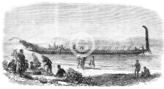 Maori war-canoe at Tauranga, New Zealand, 1864. Creator: Unknown.