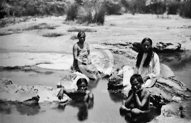 Maoris bathing in a hot pool, 1902. Artist: Muir & Moodie.