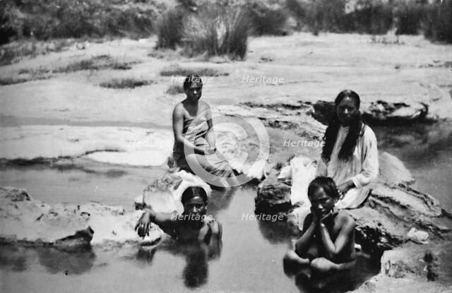 Maoris bathing in a hot pool, 1902. Artist: Muir & Moodie.