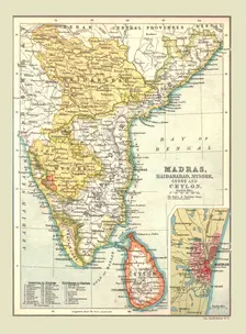 Map of Madras, Hyderabad, Mysore, Coorg and Ceylon, 1902. Creator: Unknown