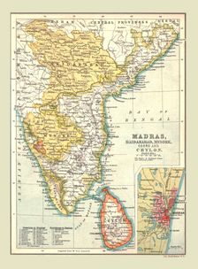 Map of Madras, Hyderabad, Mysore, Coorg and Ceylon, 1902. Creator: Unknown