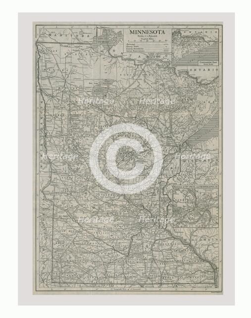 Map of Minnesota, USA, c1900s. Creator: Emery Walker Ltd.