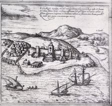 Map of Mina, West Africa, 1572. Creator: Franz Hogenberg