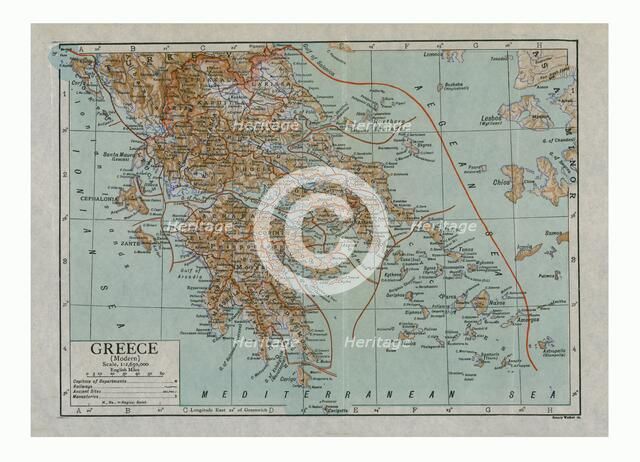 Map of Modern Greece, c1910s. Creator: Emery Walker Ltd.