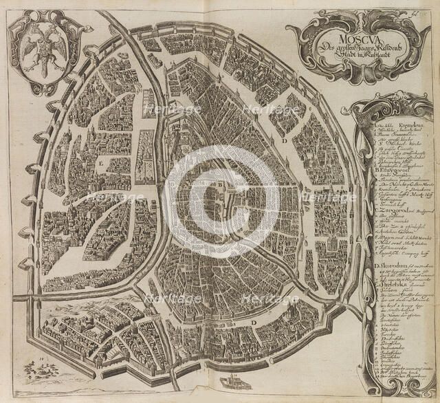 Map of Moscow. From: Vermehrte Newe Beschreibung der Muscowitischen..., 1656. Creator: Olearius, Adam (1599-1671).
