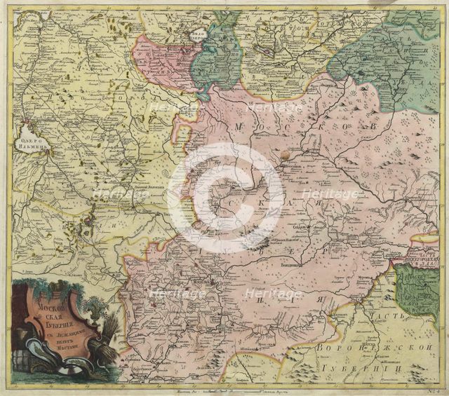 Map of Moscow governorate and parts of nearest provinces, 1745. Artist: Anonymous master  